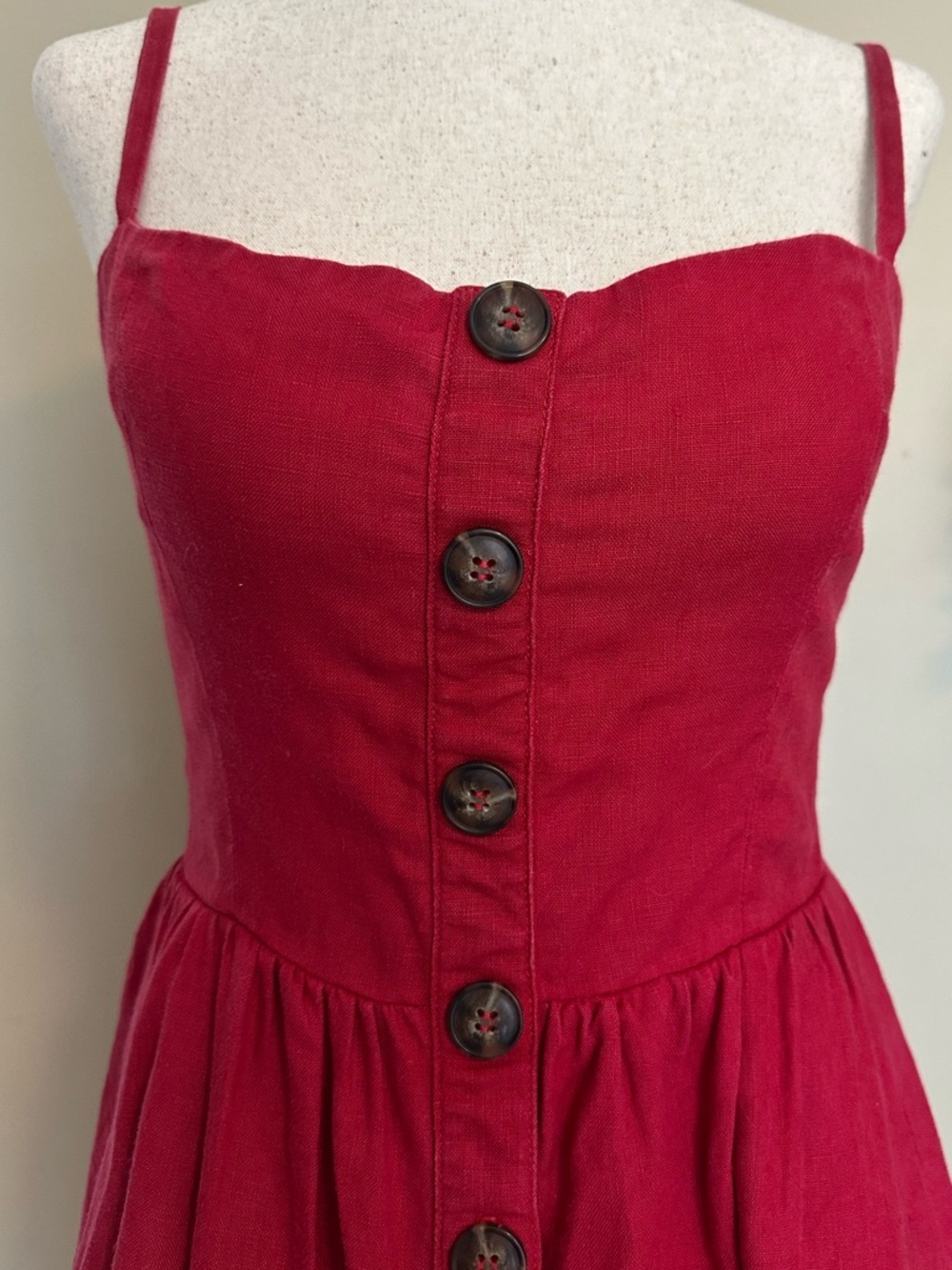 Reformation Tori Cherry Red 100% Linen Midi Dress size 2 - Picture 3 of 10